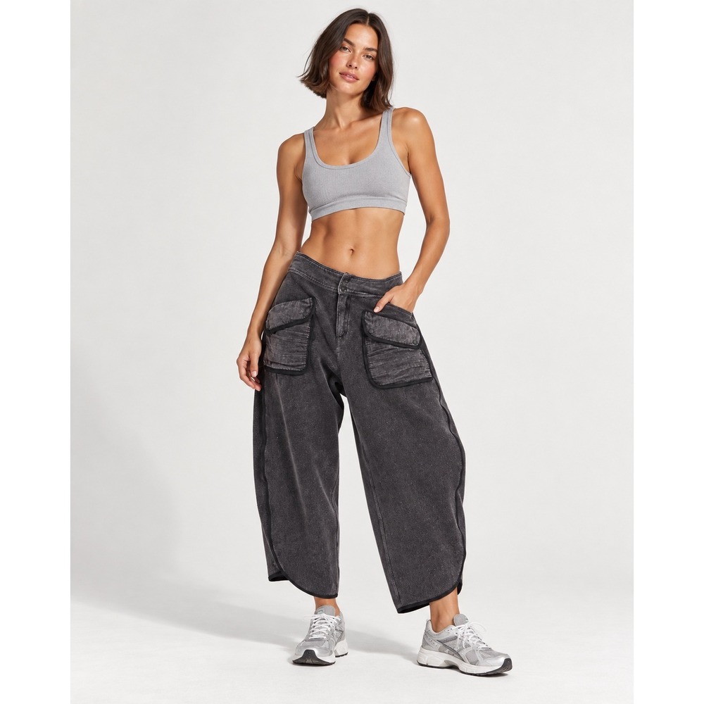 FP Movement Free People Timko Pants Black Wash Barrel Utility Cargo XL
